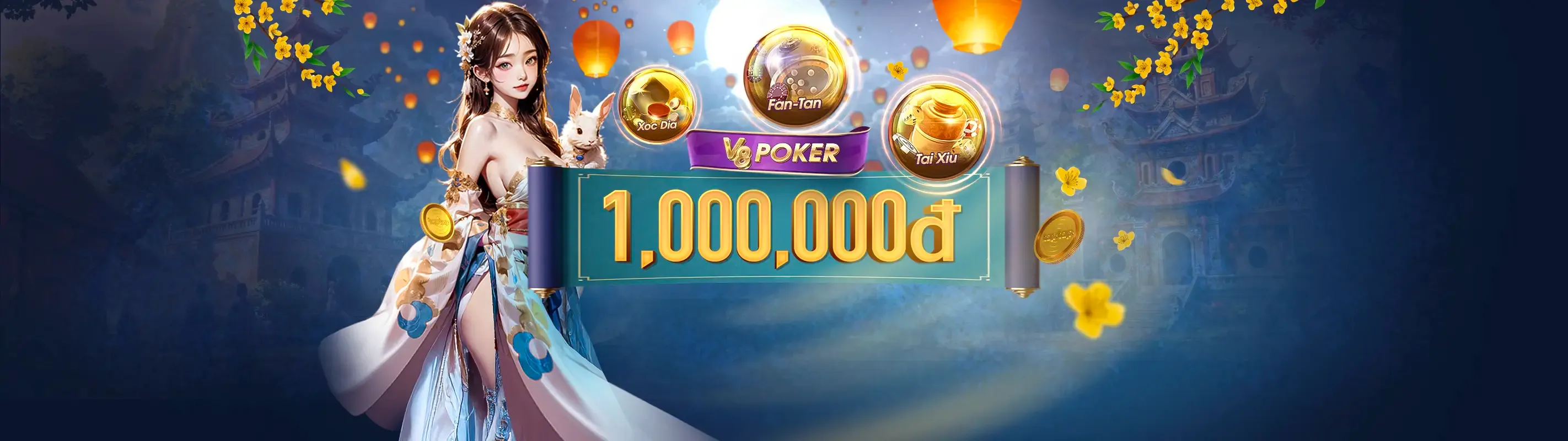 Hình ảnh banner khuyến mãi 8win năm 2026 với các phần thưởng hấp dẫn và không khí sôi động của sòng bạc trực tuyến.